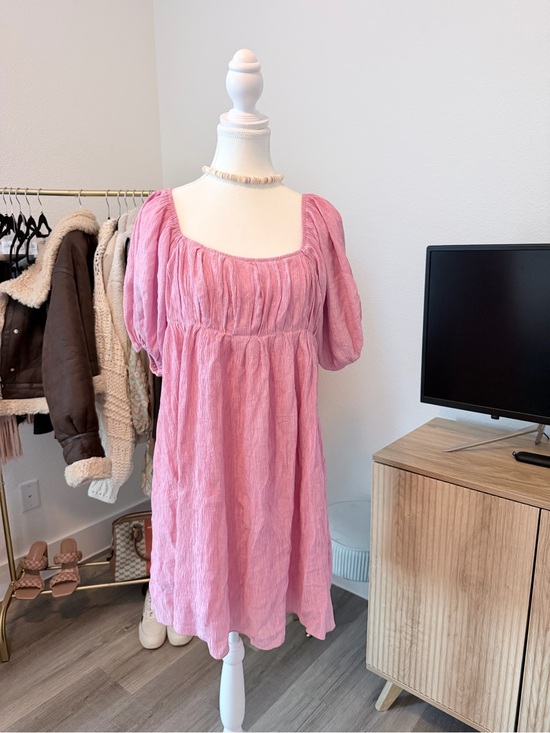 white birch Dresses & Skirts - white birch Pink Puff Sleeve Square Neck Dress